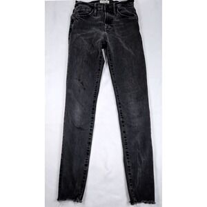 FRAME Le High Skinny Jeans Black Wash Denim Frayed Hem Women's 25 Distressed‎